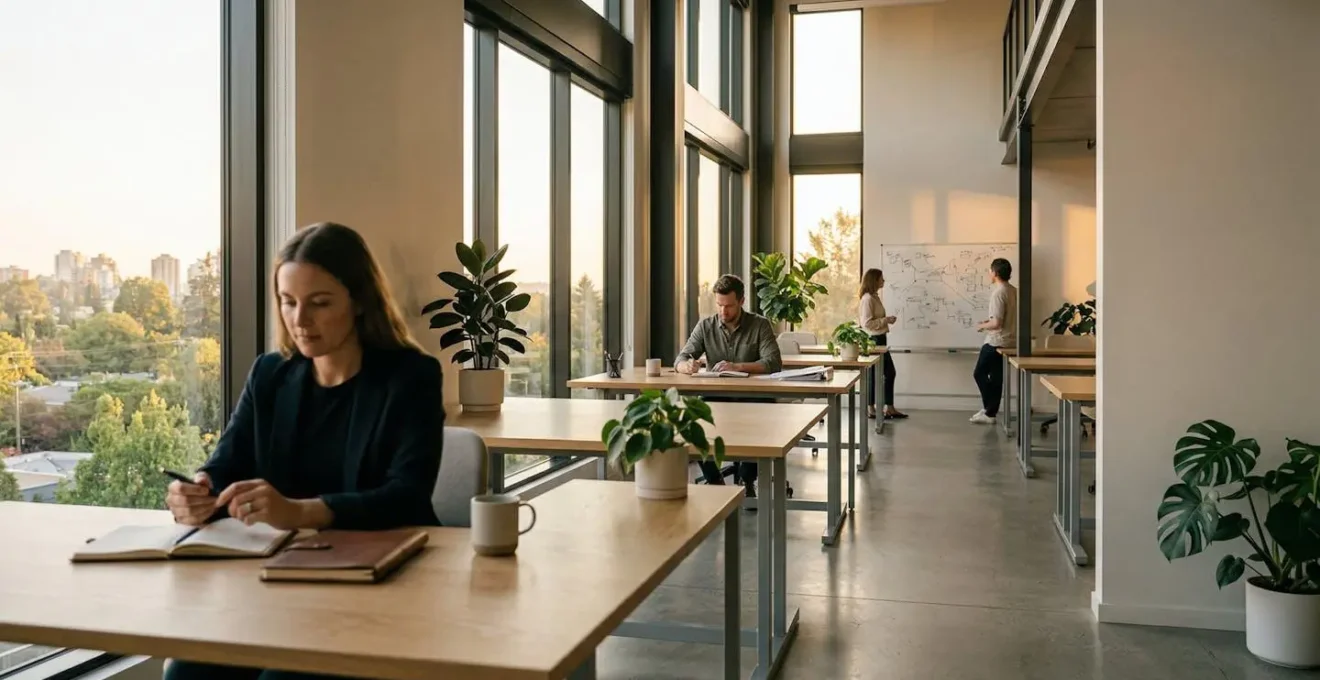 Team di lavoro in ambiente ufficio moderno con luce naturale e focus sulla collaborazione senza distrazioni digitali