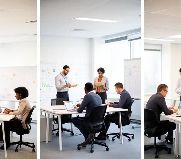 Team diversificato in formazione con approcci visivi, auditivi e cinestetici