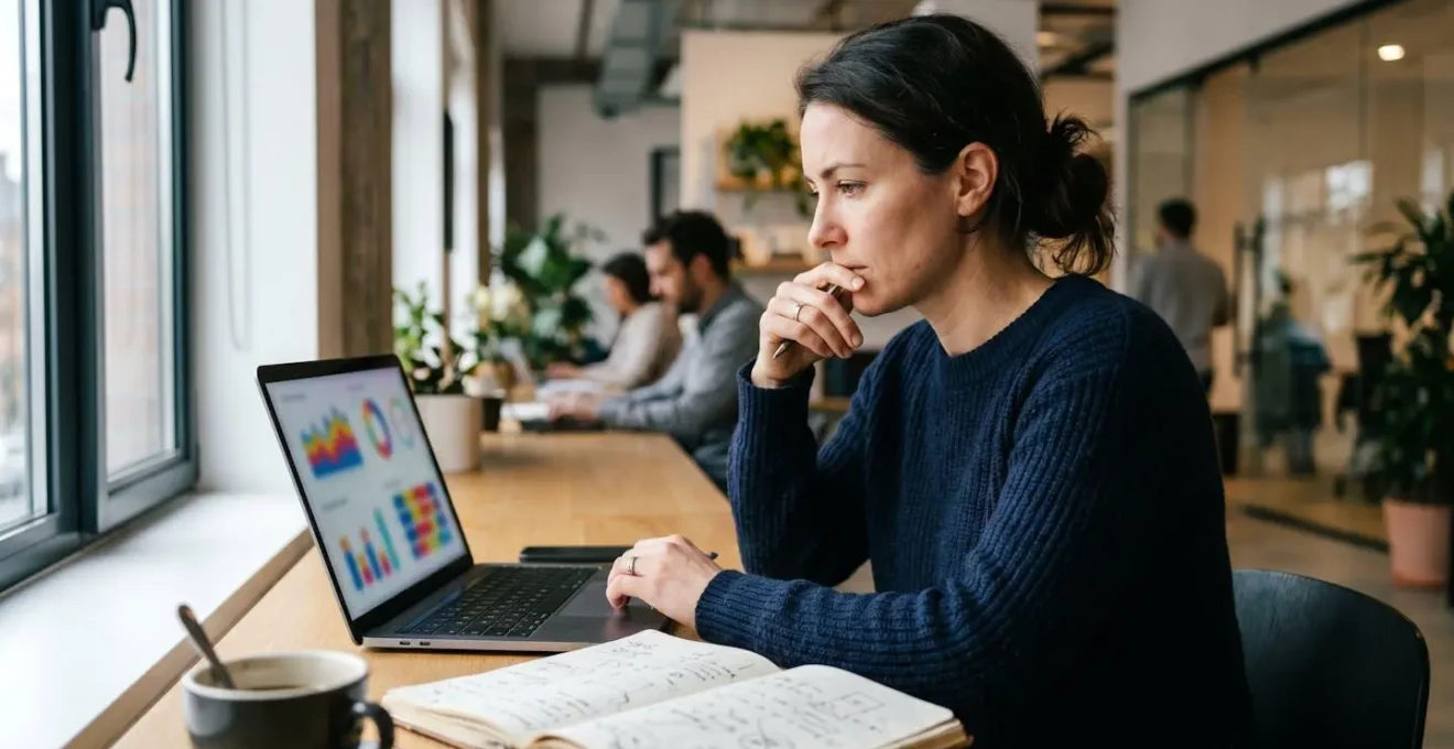 Manager che esamina dashboard con grafici di segmentazione clienti e metriche di churn