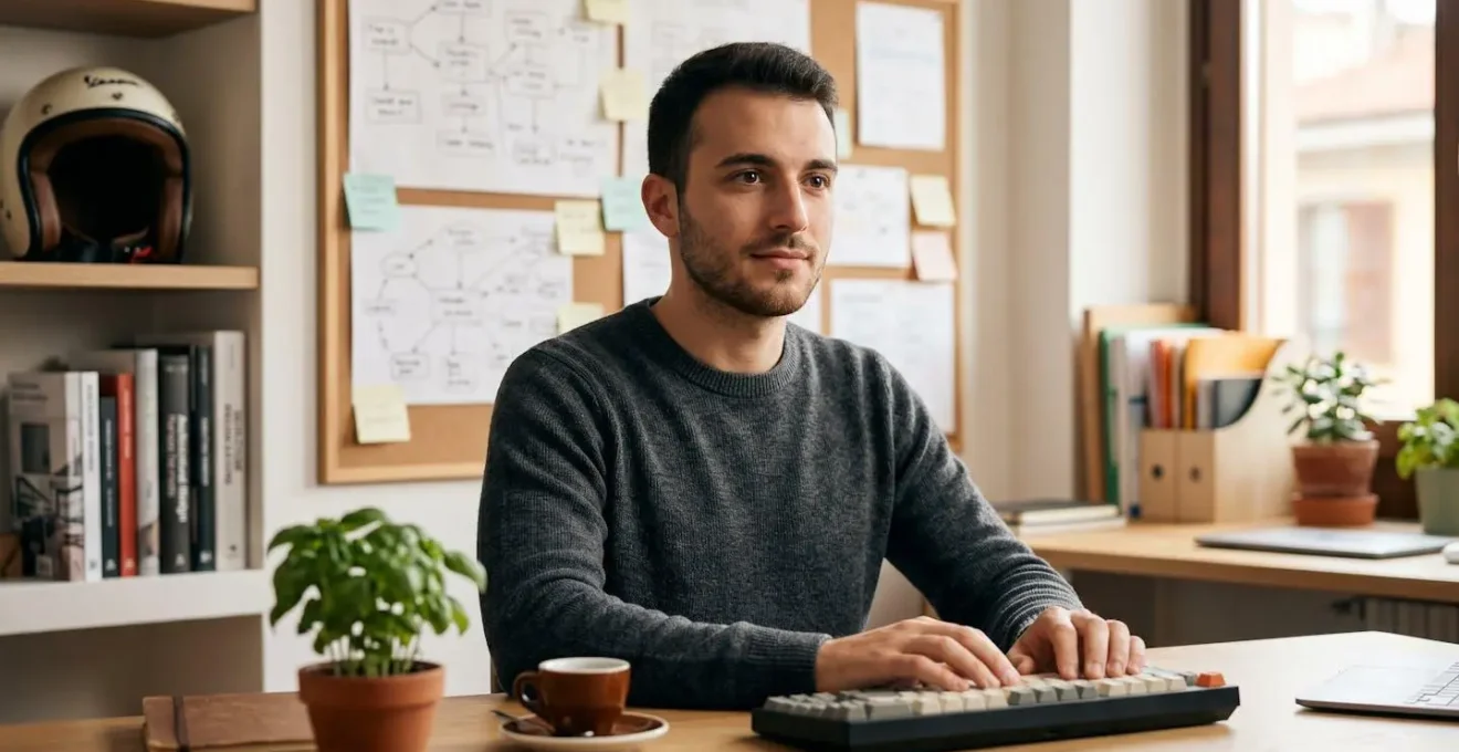 Sviluppatore che lavora su progetti GitHub ispirati al contesto italiano