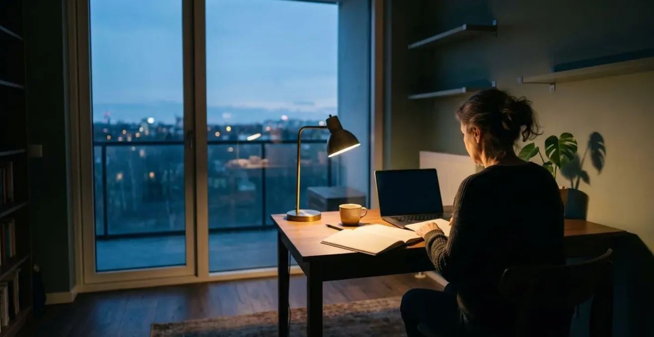 Ambiente di studio serale organizzato per l'apprendimento continuo