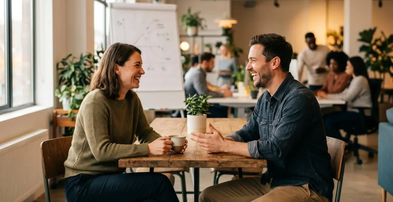 Ambiente ufficio con persone a diverse profondità che collaborano in modo concentrato